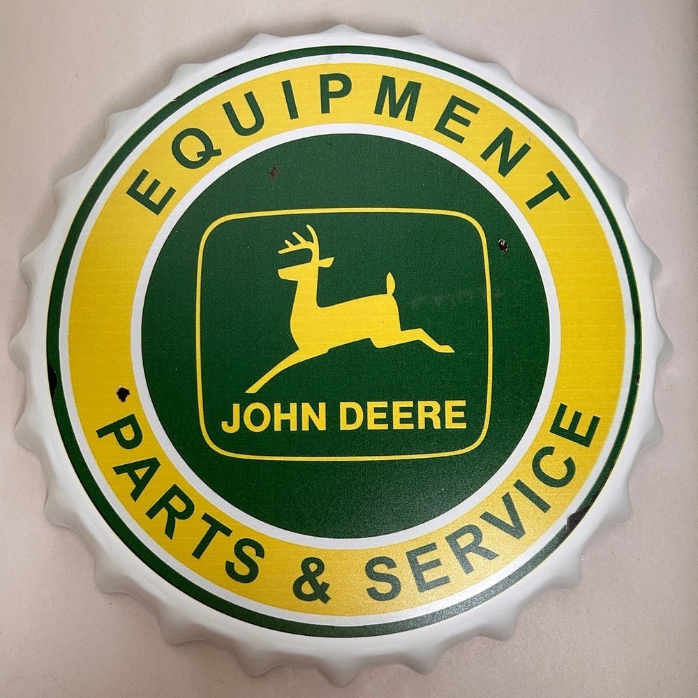 John Deere Green and Yellow Service Sign Round Wall Decor Garage Mancave Rustic